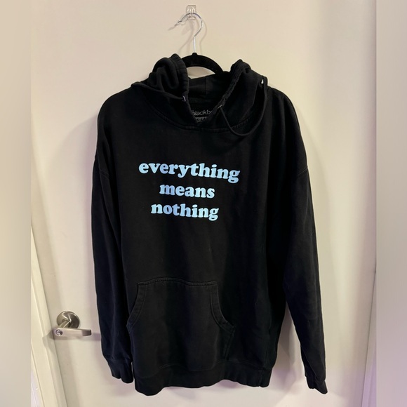 Beartrap Tops - XL Everything Means Nothing Black Hoodie Sweatshirt with Blue Letters Blackbear